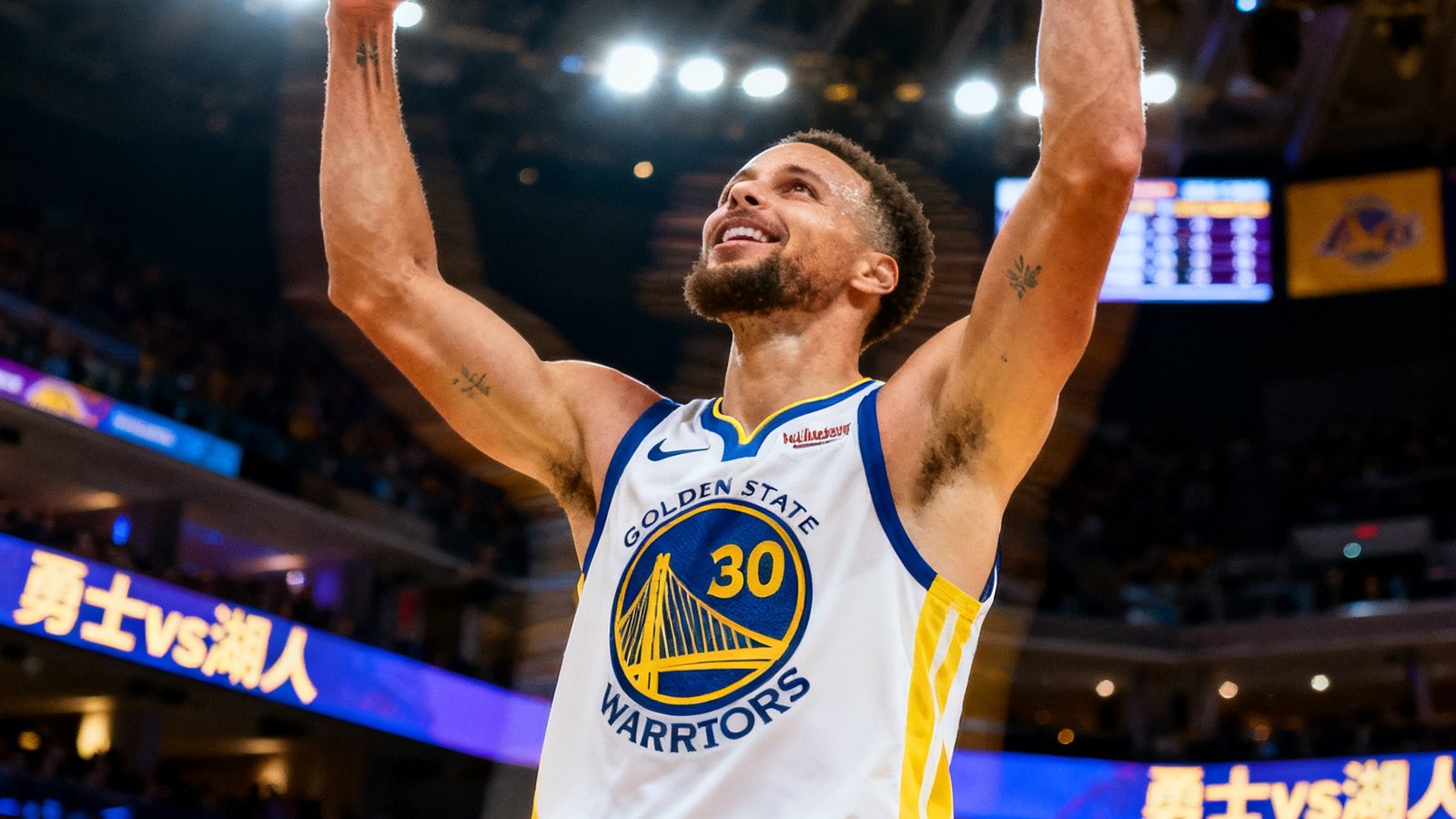 NBA季后赛勇士vs湖人全场集锦封面，库里绝杀后庆祝